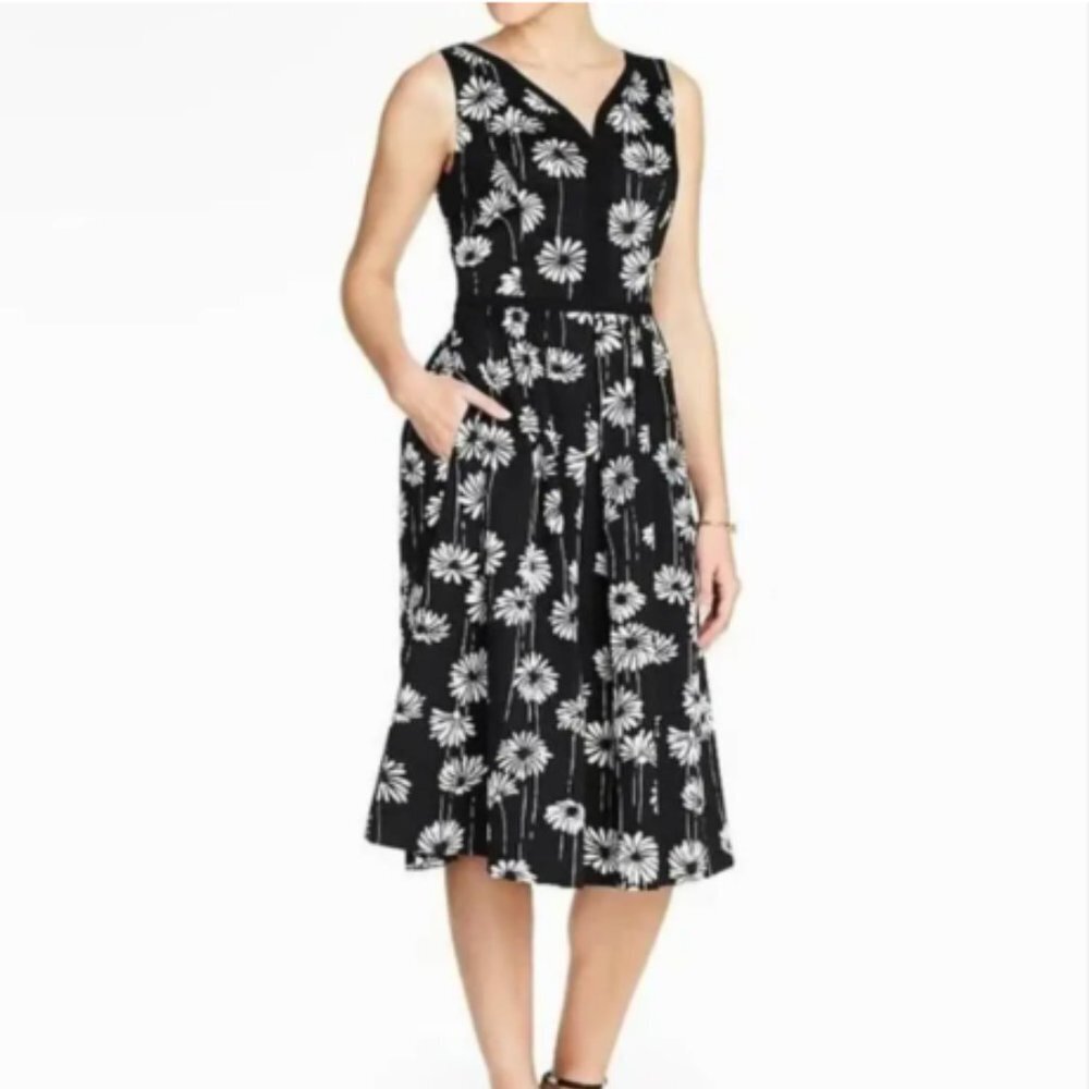 Talbots Black & White Daisy Print Fit And Flare D… - image 8